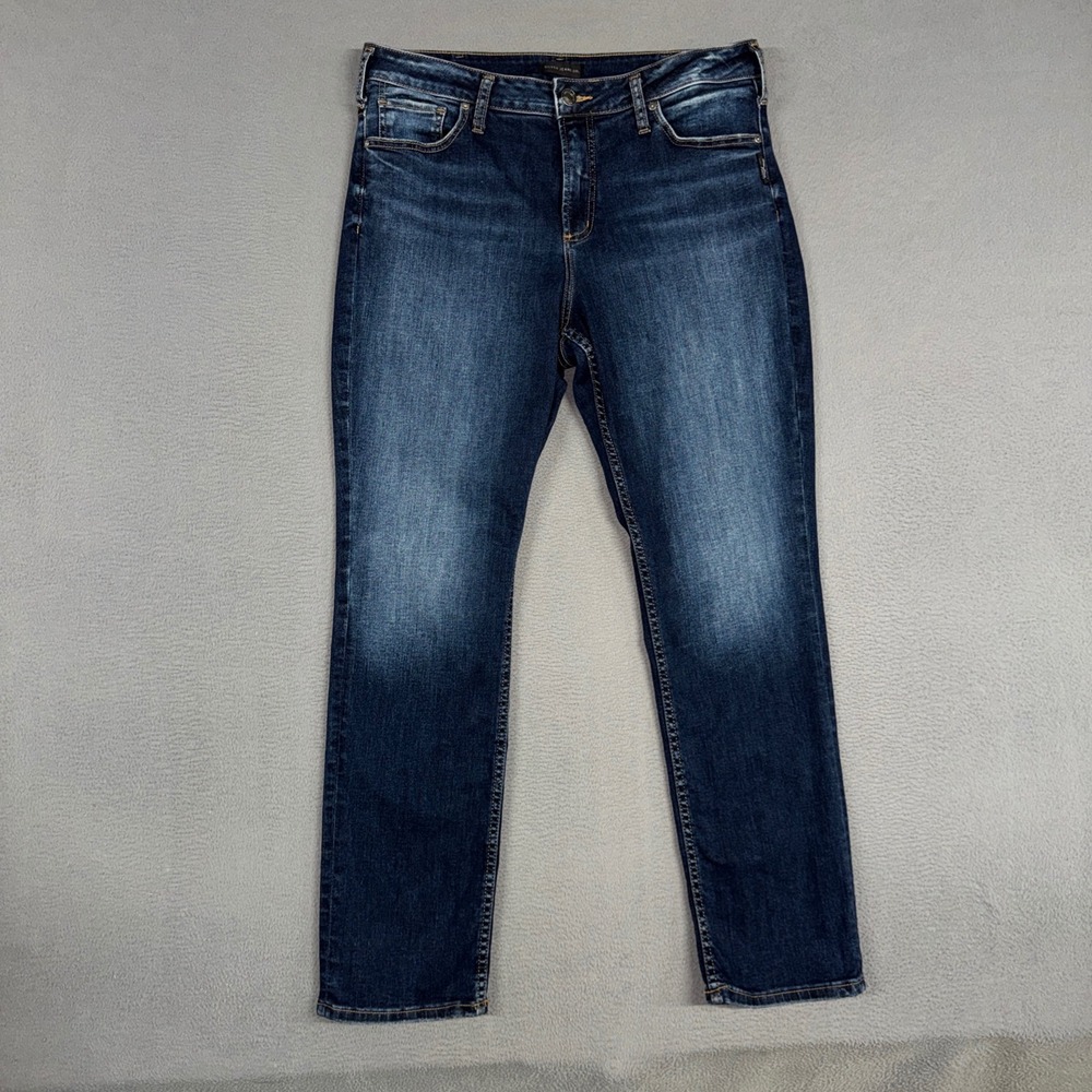 Silver Jeans Co Jeans Womens 14 Blue Avery Straight Stretch Distressed Denim